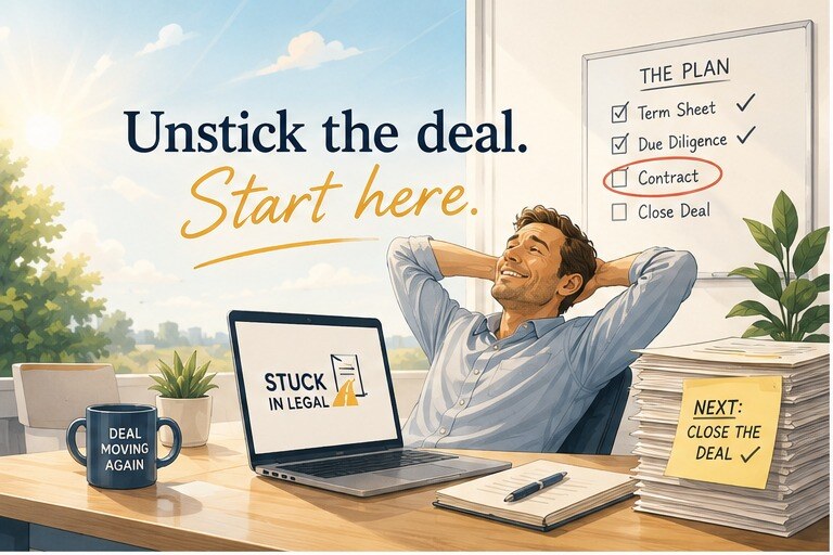 Unstick the deal. Start here — the plan: term sheet, due diligence, contract, close deal